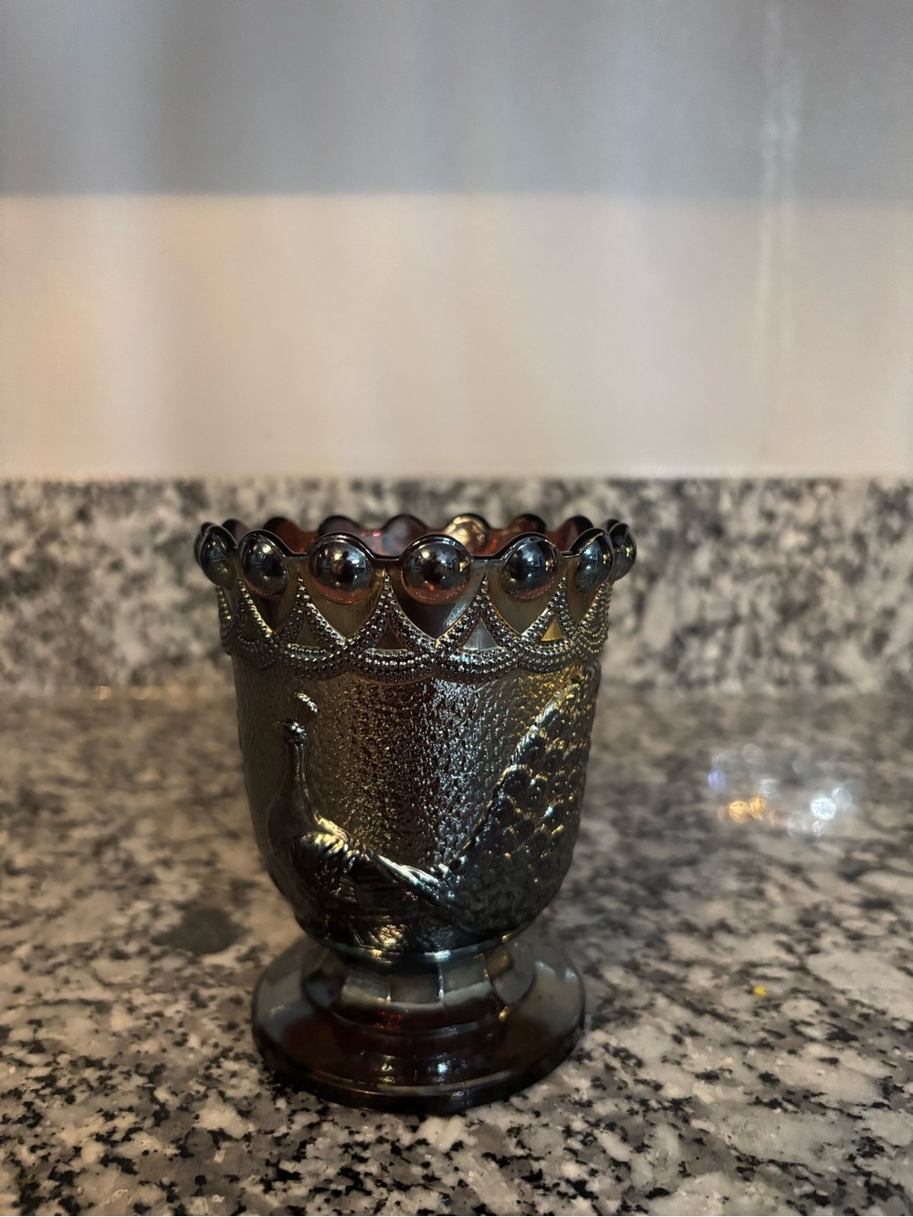 Iridescent Black Peacock Glass Vase - Decorative Accent